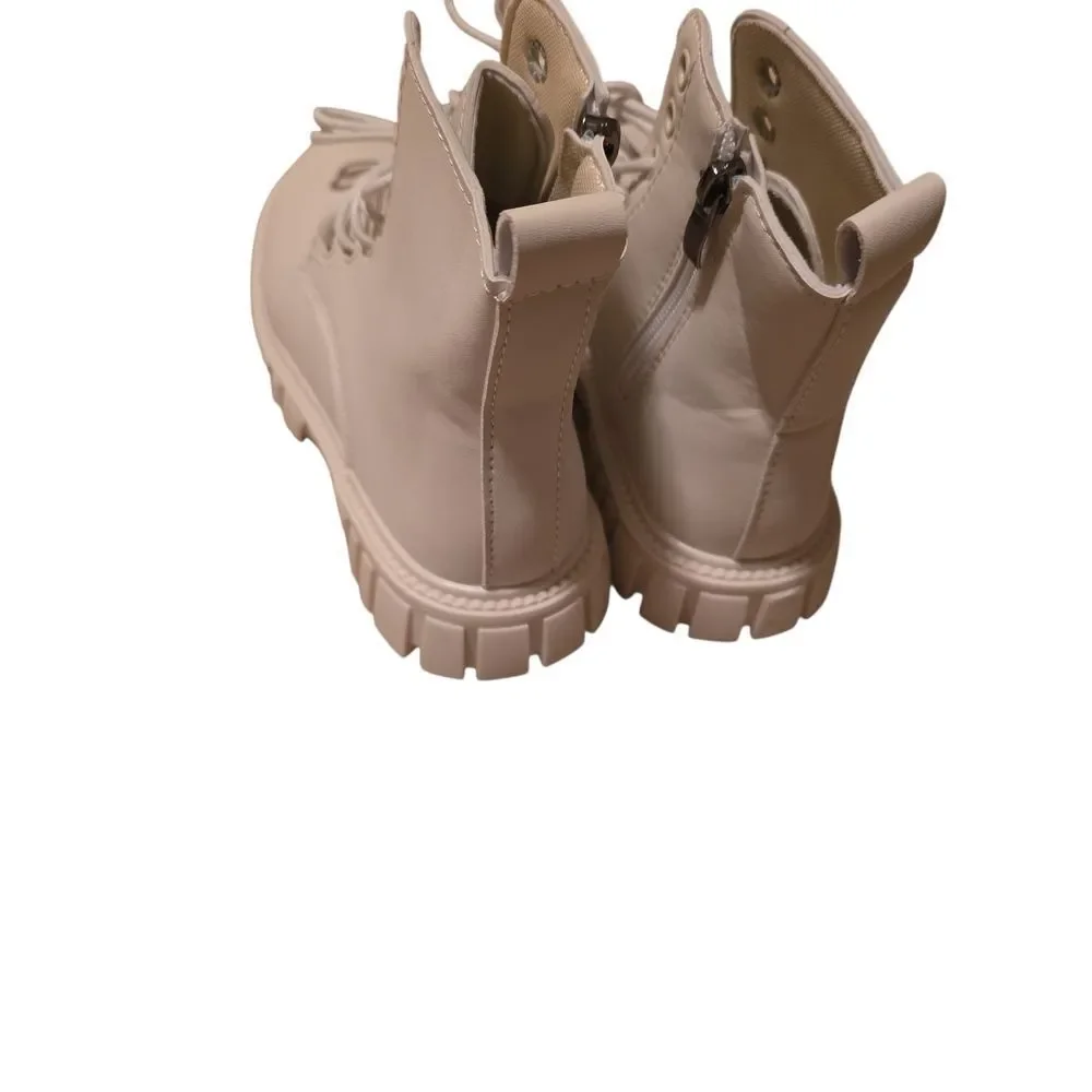 Cream Lace-Up Ankle Boots